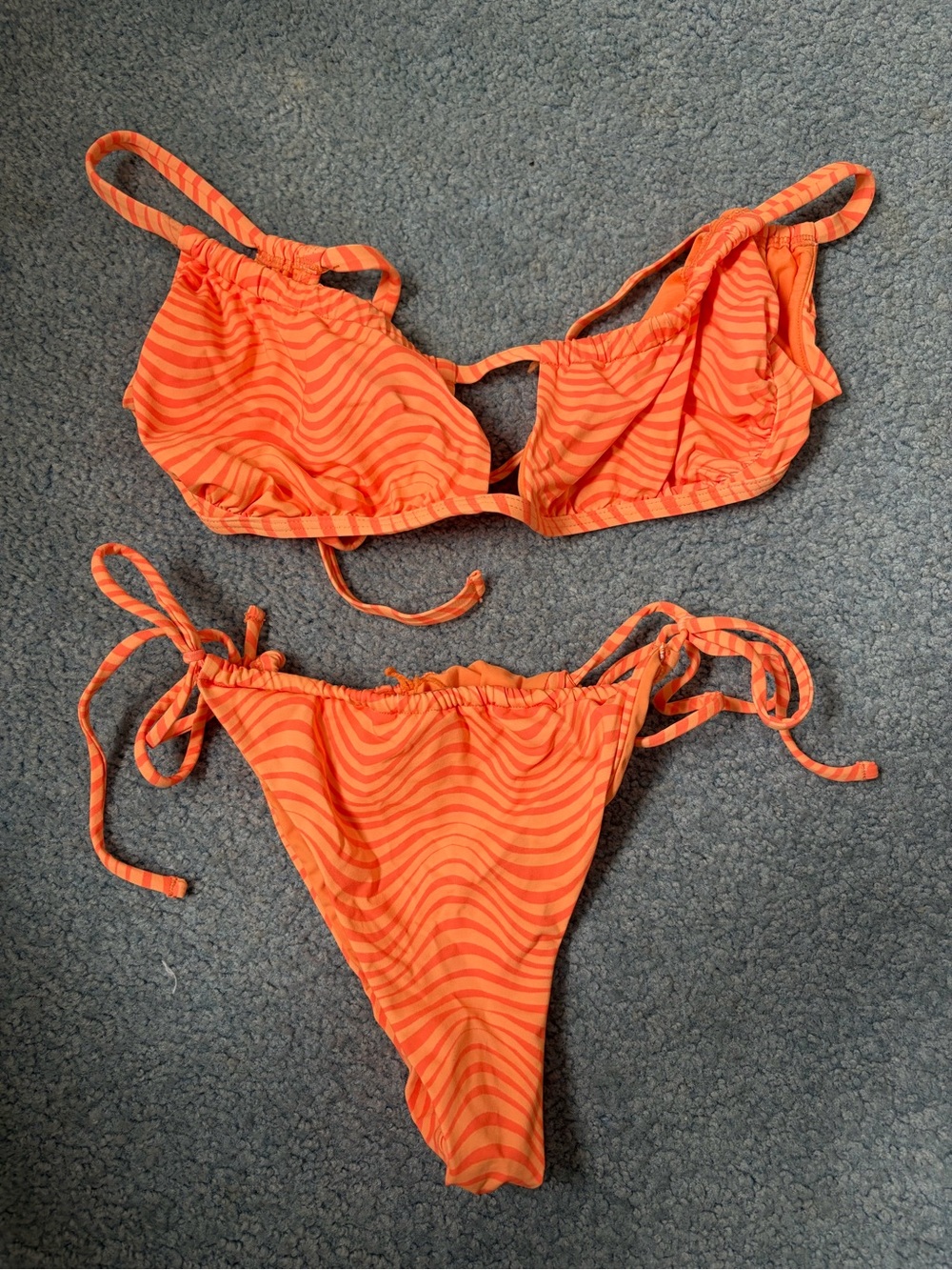 Garage Orange Wavy Stripe Tie-Side Bikini Set